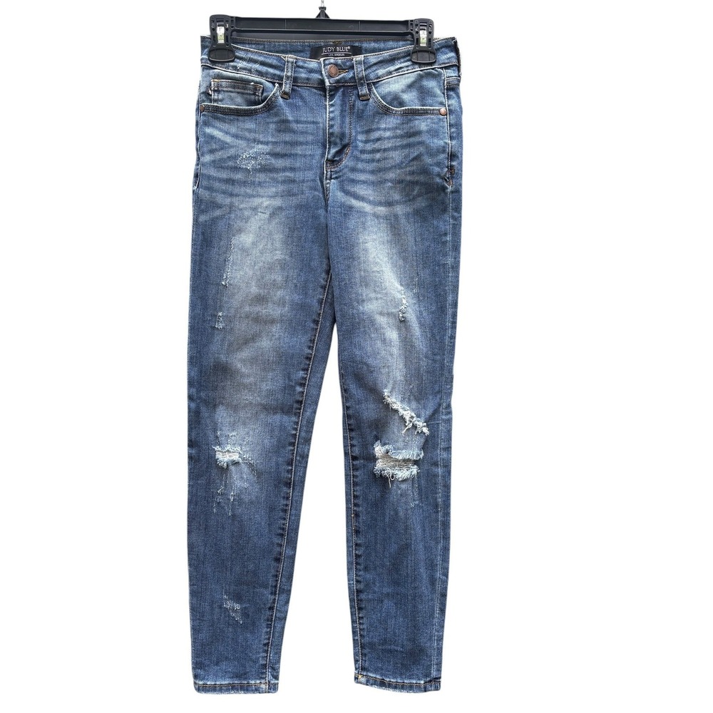 Judy Blue Womens 26 Relaxed Fit Skinny Jeans Blue Distressed Medium Wash Y2K